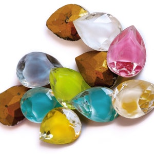6 vintage Givré Dentelle crystal glass moonstones, 8 COLORS, TTC, foiled back, 15x11 pear - D55.1