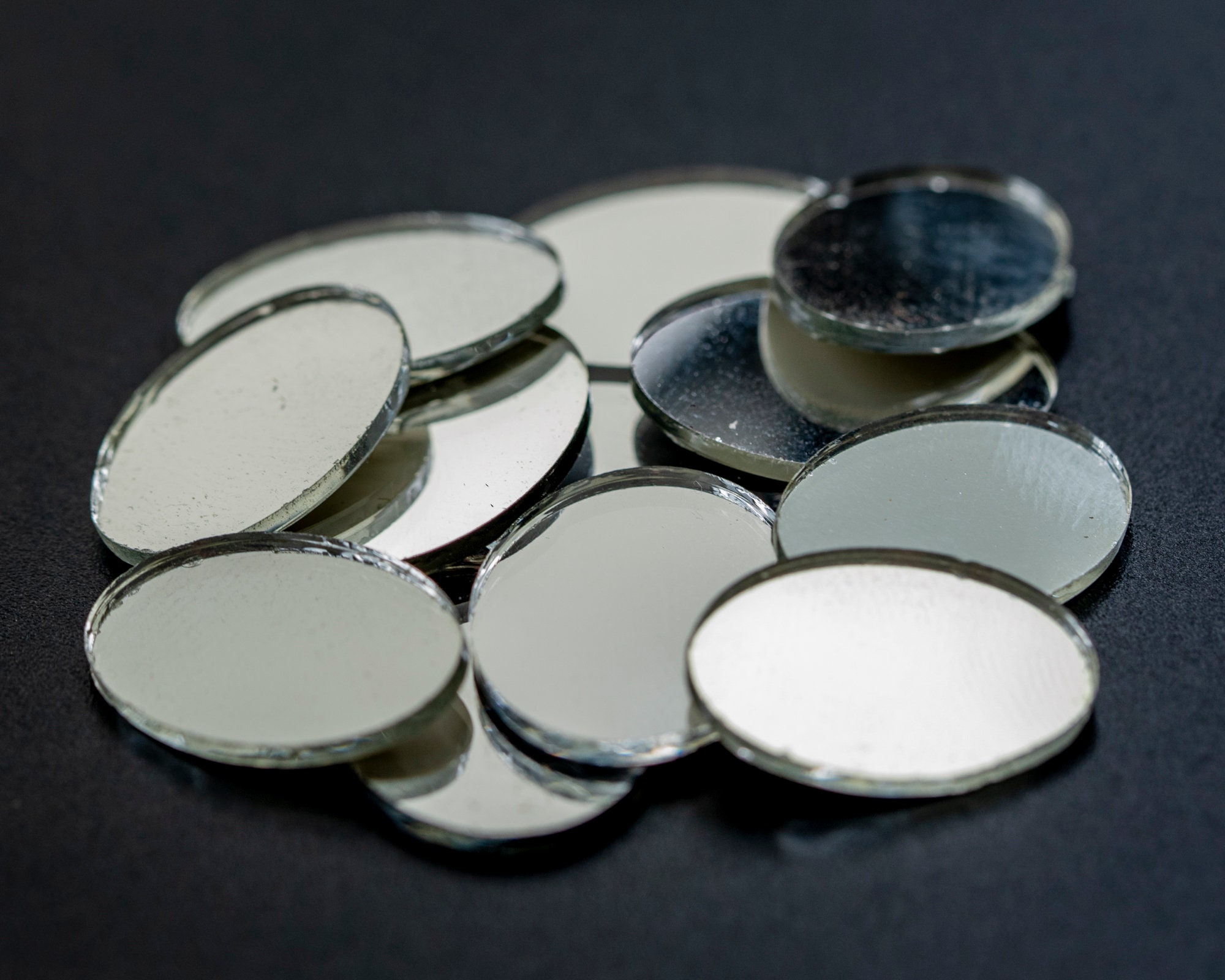 Vintage Oval Mirror Cabochons: German Glass Stones (6 pc)