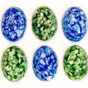 4 Vintage Cherry Brand glass cabochons, flocked design - 2 colors - made in Japan 1950&#39;s - 18x13 mm B22.N001