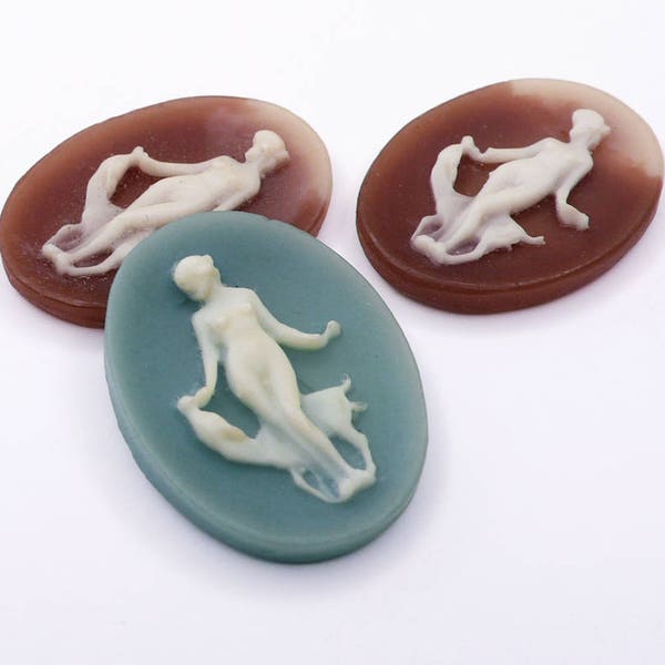 4 Vintage Greek Nymph Cameos - 2 COLORS - made in Japan - 23 x 17 mm - A68.1