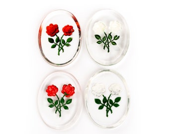 Vintage German Glass Rose Cameo: Hand-Painted Flower Cabochon (40x30 mm) -E14.1