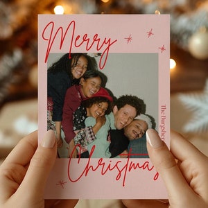 Retro Pink und Rot Weihnachtskartenvorlage, Canva Bearbeitbare Weihnachtskartenvorlage, Foto-Weihnachtskartenvorlage, Bearbeitbare Kartenvorlage