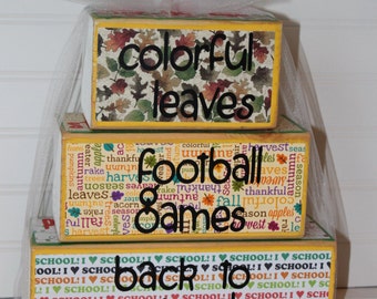 Monthly reversible wooden stacking blocks - September, October, November, December