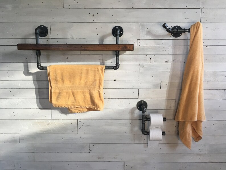 Industrial Style Bathroom Shelf With Towel Rail Etsy