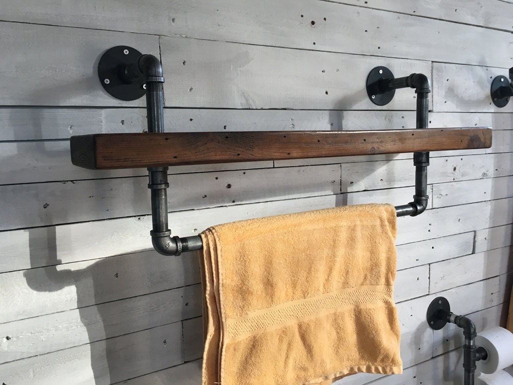 Industrial Style Bathroom Shelf With Towel Rail Etsy UK