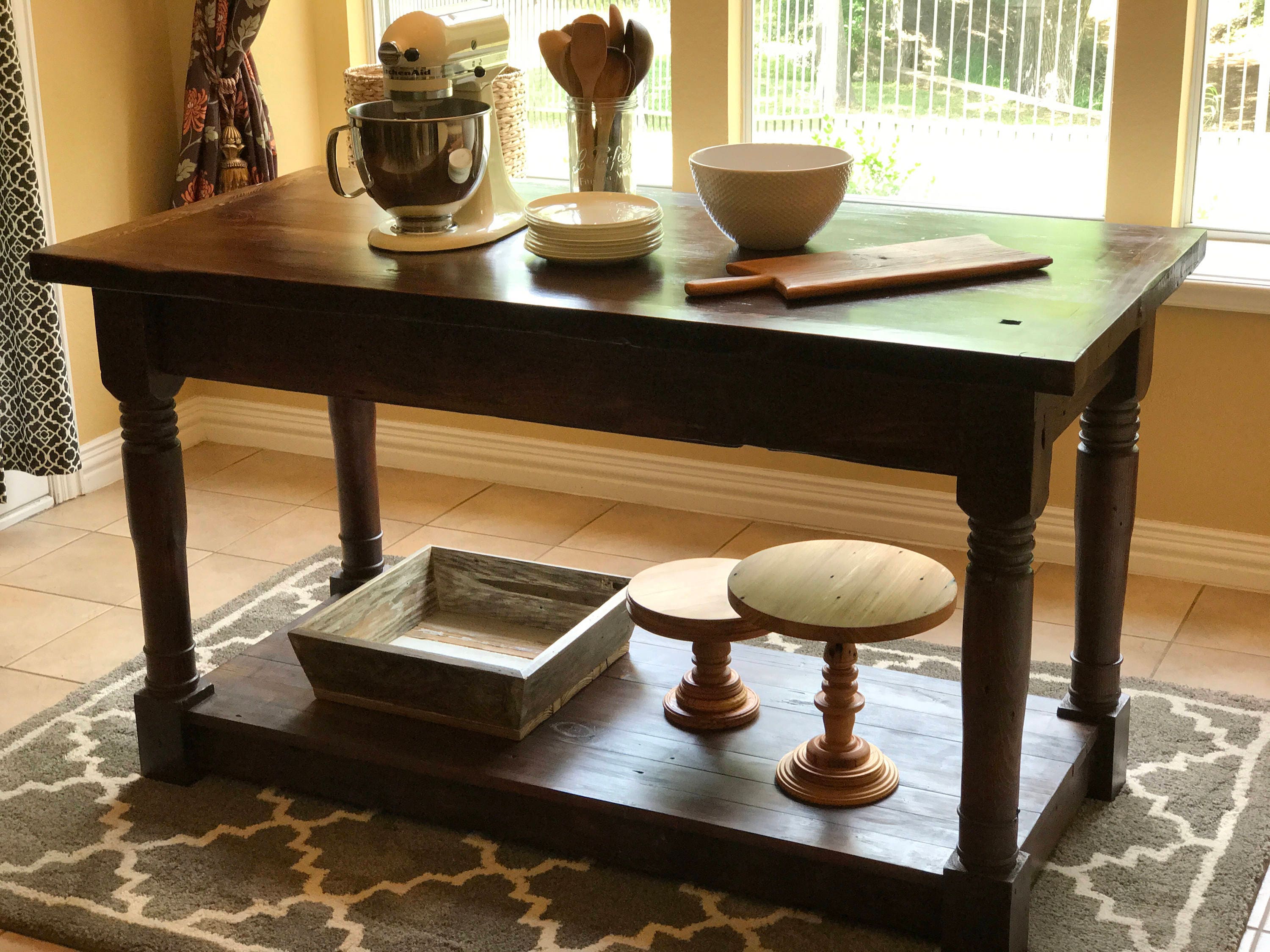 Counter Height Kitchen Island Custom turned Long Leaf Pine Legs 2