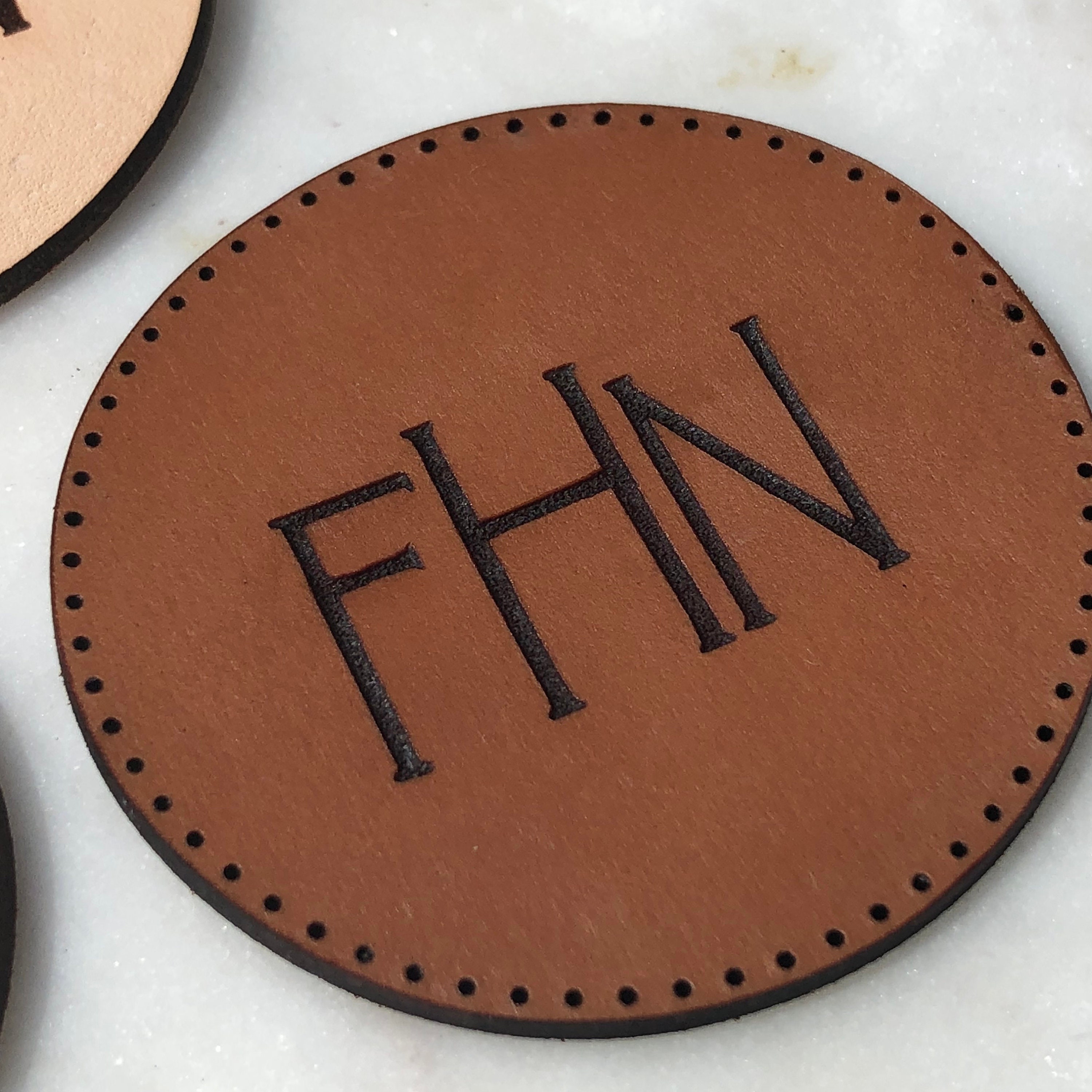 Circle Leather Patch | Monogram Leather Patch | Backpack Leather Patch