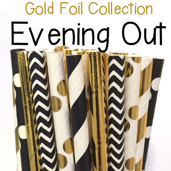 Gold foil and Black Paper Straws - Cake Pop Sticks - Drinking Straws- New Years Eve Party - New Years