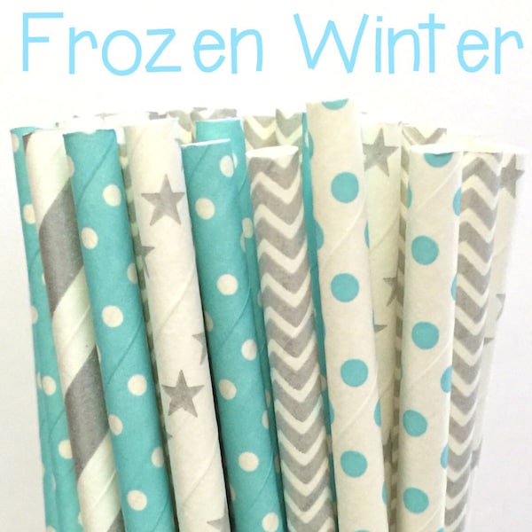 Winter Paper Straws - Silver/Blue straws - Cake Pop Sticks - Drinking Straws