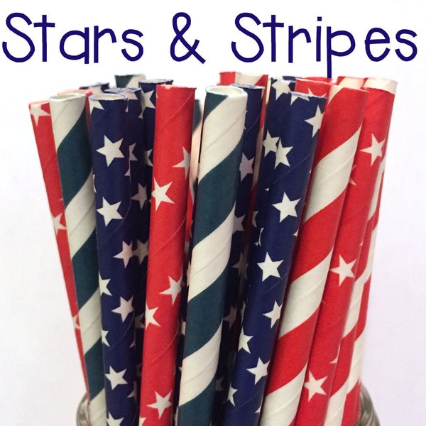 Red, White and Blue Paper Star Straws- 4th of July Paper Straws - Cake Pop Sticks - Drinking Straws