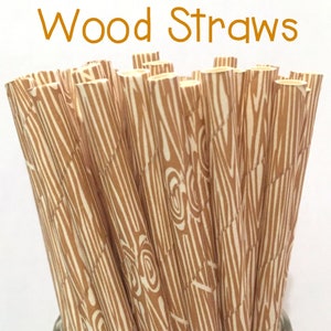 Wood Grain Paper Straws Wood Grain Straws Wood Grain Cake Pop Sticks Drinking Straws image 1