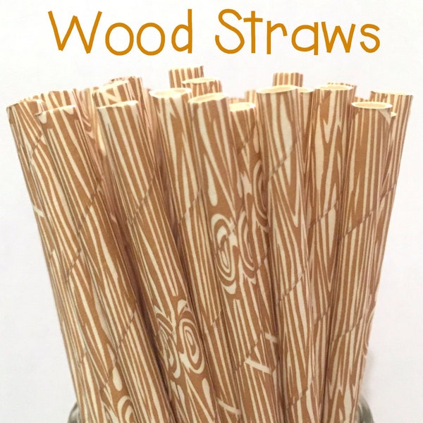 Wood Grain Paper Straws - Wood Grain Straws - Wood Grain Cake Pop Sticks - Drinking Straws