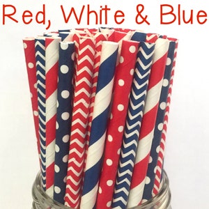 Red, White and Blue Paper Straws - 4th of July Paper Straws - Cake Pop Sticks - Drinking Straws