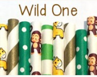 Safari Animal Paper Straws - Wild One Birthday Straws - Cake Pop Sticks - Drinking Straws