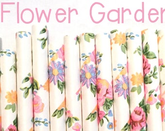 Floral Paper Straws -   Flower Straws - Cake Pop Sticks - Drinking Straws