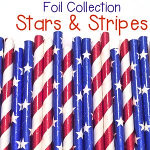 Red, White and Blue Foil Paper Straws - 4th of July Paper Straws - Cake Pop Sticks - Drinking Straws