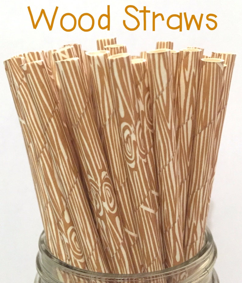 Wood Grain Paper Straws Wood Grain Straws Wood Grain Cake Pop Sticks Drinking Straws image 1