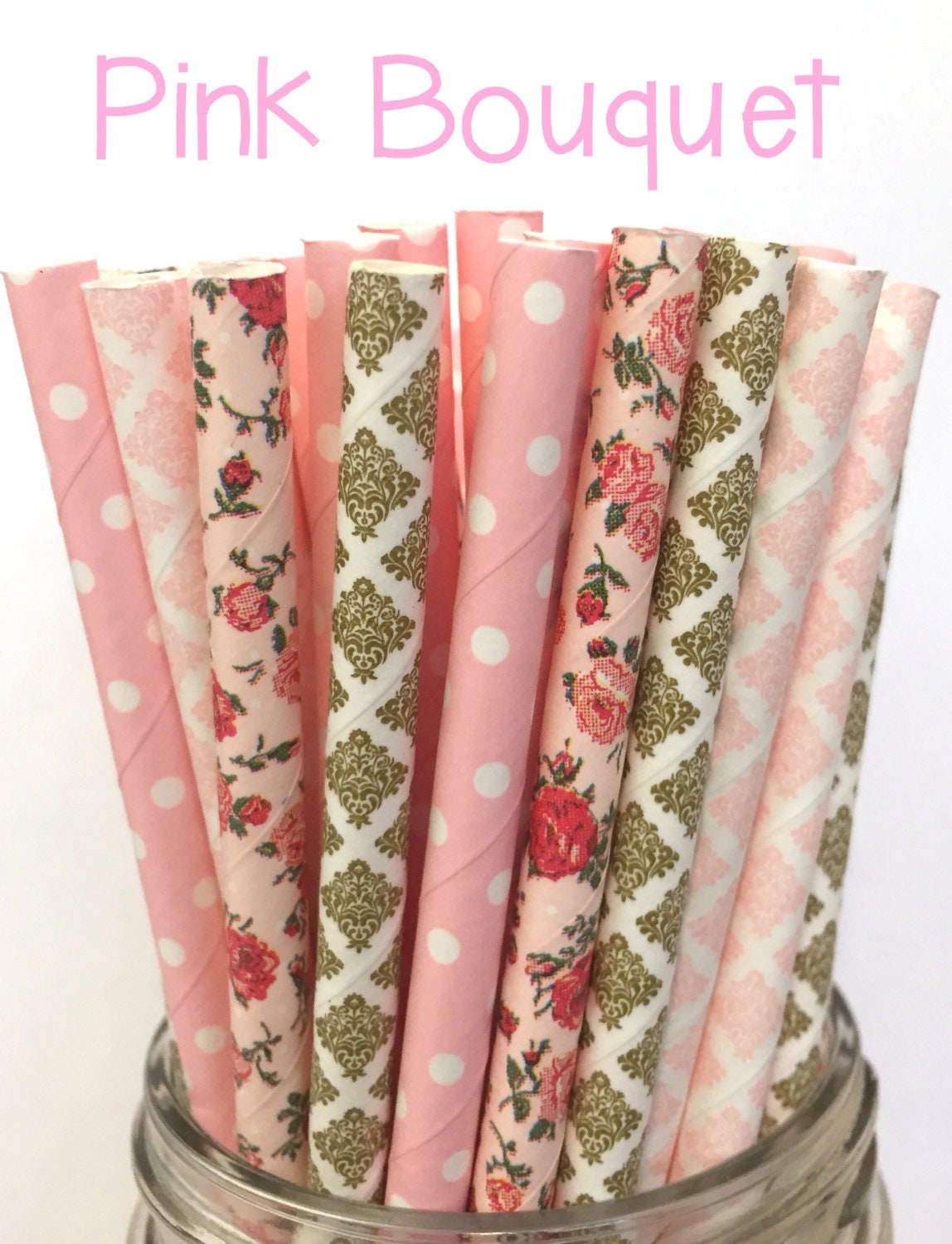 Floral Paper Straws Pink and Rose Flower Straws Cake Pop Sticks Drinking  Straws 