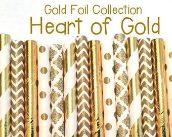 Gold Foil Paper Straws -  Gold Straws- Cake Pop Sticks - Drinking Straws - New Years Eve Straw