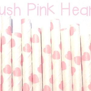 Valentine&#39;s Day - Pink Heart Paper Straws - Pink straws - Cake Pop Sticks - Drinking Straws