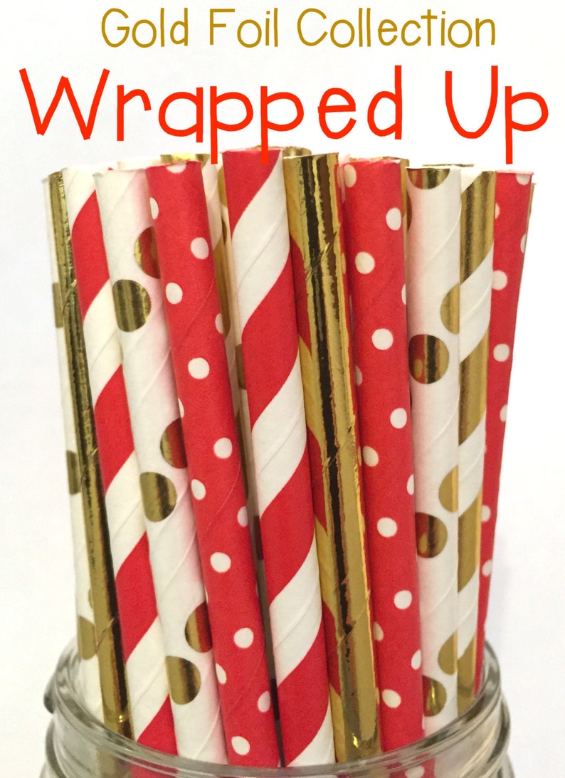 Christmas Paper Straws Christmas straws Red, Green and Gold straws Cake Pop Sticks Drinking Straws image 9