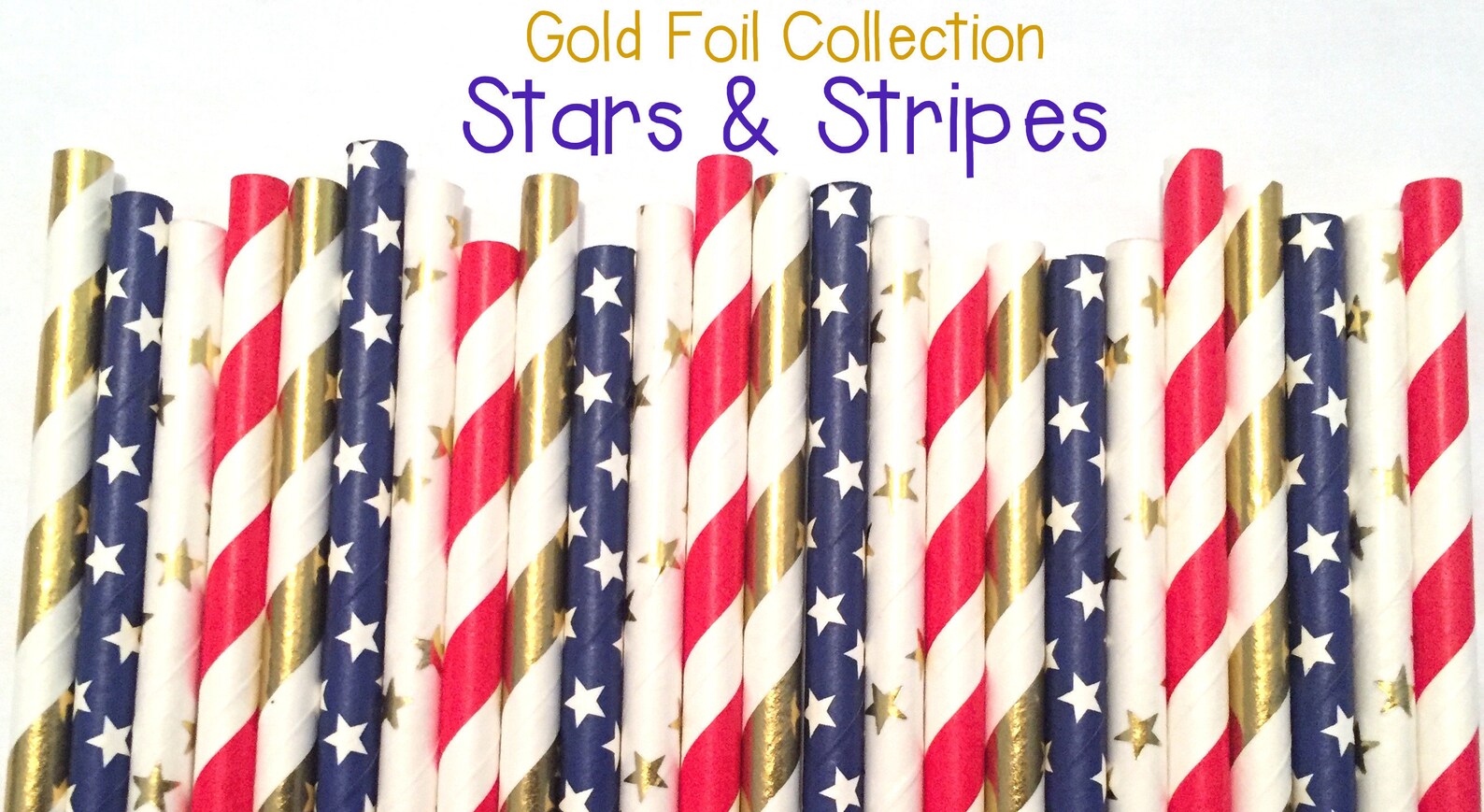 Red White Blue Gold Foil Paper Straws 4th of July Paper Etsy