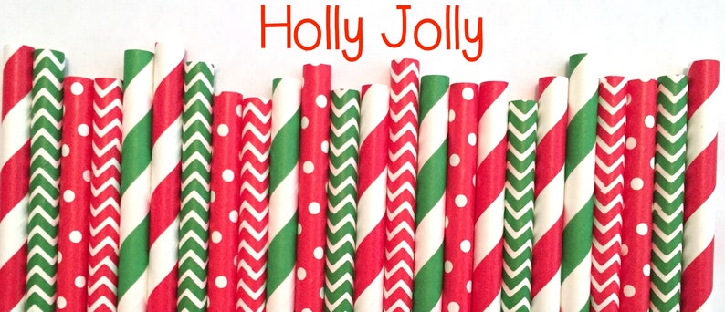 Christmas Paper Straws Christmas straws Red, Green and Gold straws Cake Pop Sticks Drinking Straws image 2