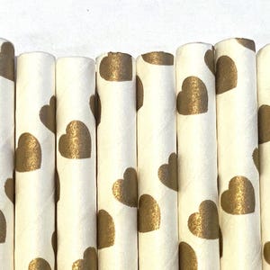 Valentine&#39;s Day - Gold Heart Paper Straws - Gold  straws - Cake Pop Sticks - Drinking Straws