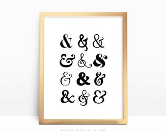 SALE - Ampersand Pattern, Ampersands Font, Different Fonts, Ampersand Collage Set, Modern Typography, Black White Wall Art Poster