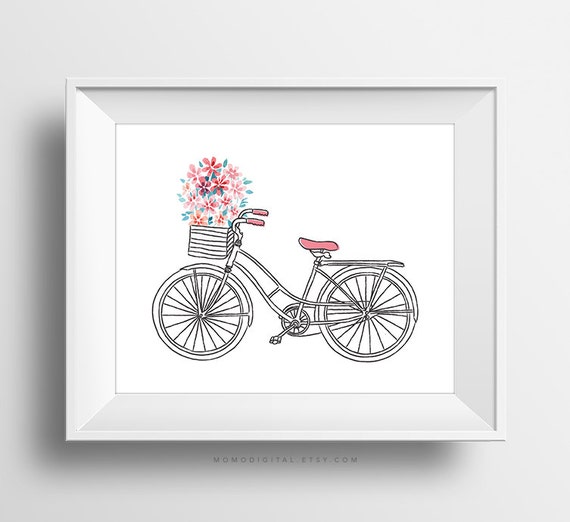 SALE Doodle Bicycle Floral Nature Flower Shabby Chic | Etsy