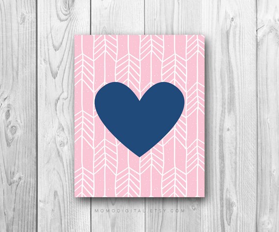Sale Navy Blue Heart Light Pink Background White Tribal Etsy