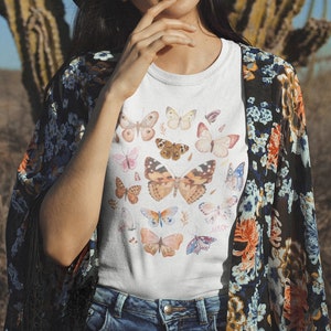Cottagecore Butterfly Shirt Vintage Style Tshirt Cottagecore Tee Boho Shirt Botanical Shirt Hygge Scandinavian Folk Art Swedish Folk Art