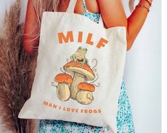 Frosch-Tote-Tasche Futter-Tasche Mil-Tote-Mann Ich liebe Frösche Goblincore-Tasche Frosch-und Kröte-Tote-Pilz-Einkaufstasche Einkaufstasche ästhetik