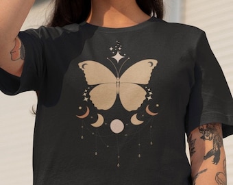 Mystical Butterfly Shirt Mystical Moon Moth Monarch Celestial Tshirt Moon Phases Tee Witchy Aesthetic Shirt Spiritul Tarot Tee Dark Academia