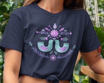 Cottagecore Shirt Botanisches Blumen Shirt Dunkel Cottagecore Hygge Shirt Skandinavische Volkskunst Tshirt Nordische Volkskunst
