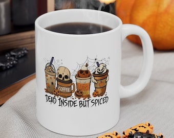 Taza de calavera con cafeína y diseño de esqueleto, taza de Halloween con especias de calabaza, regalos de películas de terror, taza de fantasmas, taza de brujas