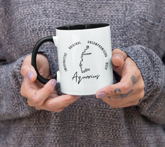Aquarius Mug Zodiac Coffee Mug Aquarius Birthday Gift Floral