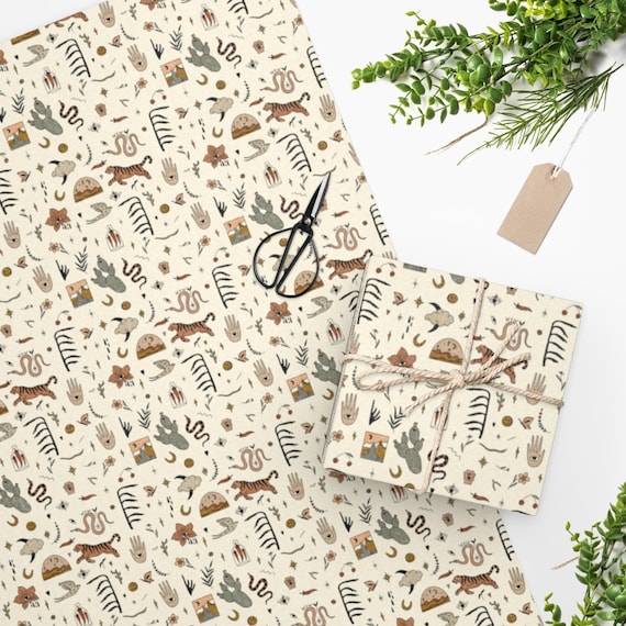 Boho Wrapping Paper Vintage Tiger Gift Wrap Aesthetic Wrapping Paper  Christmas Gift Wrap Indie Decor Tiger Art Paper Botanical Wrapping Roll 