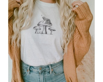 Mushroom Shirt Cottagecore Clothing Frog Shirt Toad Shirt Light Academia Shirt Mushroom Tshirt Mushroom Clothes Fairycore Clothes Goblincore