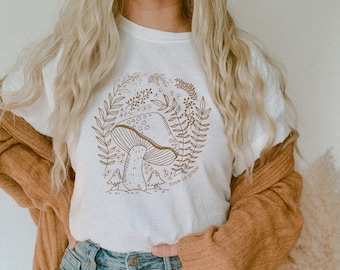 マッシュルームシャツ マジックマッシュルーム マッシュルームTシャツ マッシュルームTシャツ コテージコア服 コテージコアシャツ オルタナティブ服 ゴブリンコア服