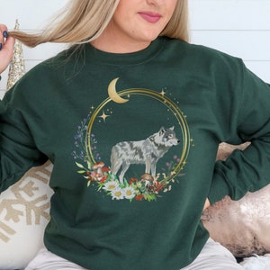 Cottagecore Nature Fairycore Clothing Racoon Mushroom Shirt Amanita Botanical Sweatshirt Wolf Nature Lover Shirt Goblincore Alt Clothes