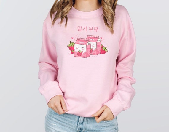 Strawberry Sweater Strawberry Milk Kawaii Clothes Strawberry Sweatshirt  Kawaii Strawberry Boba Shirt Harajuku Shirt Fairy Kei Sweater Pastel -   Canada