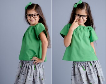 Girls Geek Skirt Set, Hair Bow, Peasant Top, School Skirt, Paper Bag Skirt, Girls Clothing, Back to School, Paper Bag Skirt