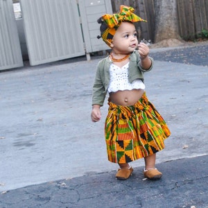 Falda Kente africana para niñas, envoltura para la cabeza, Mes de la Historia Negra, Maxi, Falda para niñas, Falda africana, Ropa africana, Ropa de bebé, Traje africano imagen 3