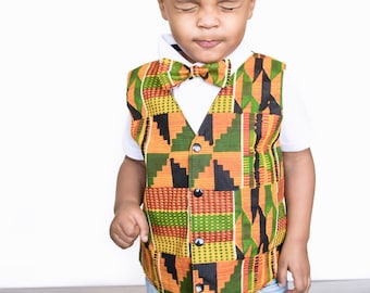 Boys Kente Vest and Bow Tie Set, Black History Month, African Print Vest, African Clothing, Black History Month, Boys Bow Tie