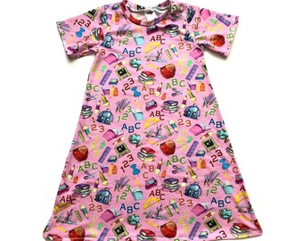 Back to School Dress, Pink Dress, First Grade, Girls Dress, Knit Dress, Kindergarten