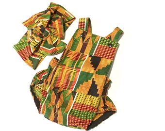 African Kente Baby Romper, Baby Shower Gift, Black History Month, Girls Romper, Head Wrap, Hair Bow, Africa Clothing, Newborn Romper