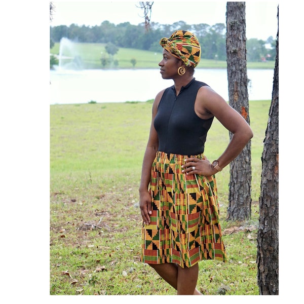 African Kente Skirt, Women’s African Skirt, Head Wrap, Kwanzaa, African Clothing, African Skirt, Wax Print, African Print