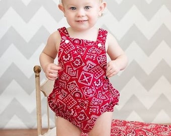 Red Bandana Romper, First Birthday, Cake Smash Outfit, Toddler, Country, Unisex, Baby Rompers, Summer Romper, Newborn Romper