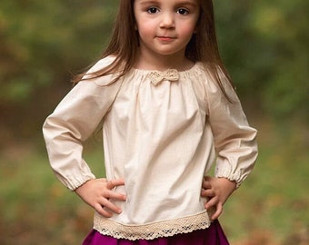 Boho Peasant Top, Ecru Peasant Blouse, Medieval Style, Cotton Girls Top, Long Sleeve Top, Fall Top, Girls Clothing, Boho Clothing